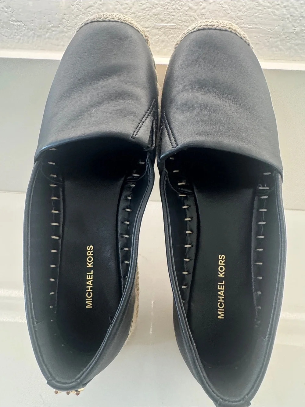 Michael Kors Black Leather Espadrille Slip-On Loafers